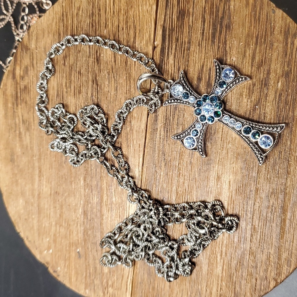 N3516 cross blue crystal necklace religious